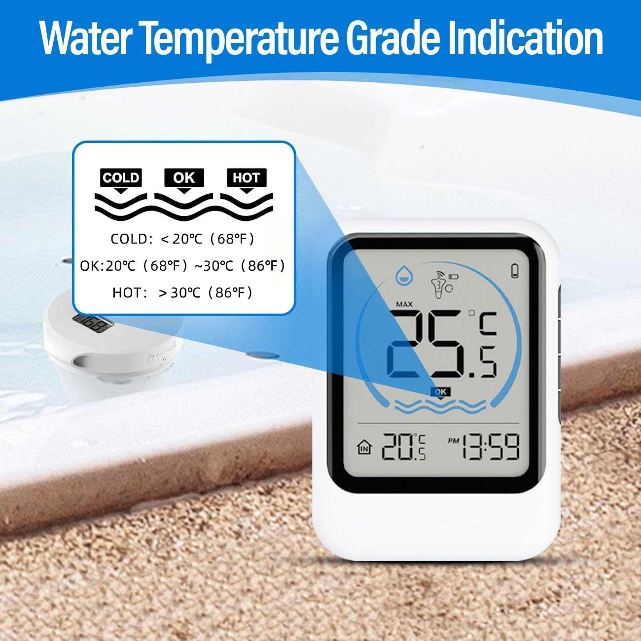 Pool Thermometer Floating,Waterproof Easy Read Wireless Pool Thermometer,-40&deg;C to +70&deg;C,LCD Screen Digital Pool Thermometer,For Outdoor Indoor Swimming Pools, Spas,Hot Tubs