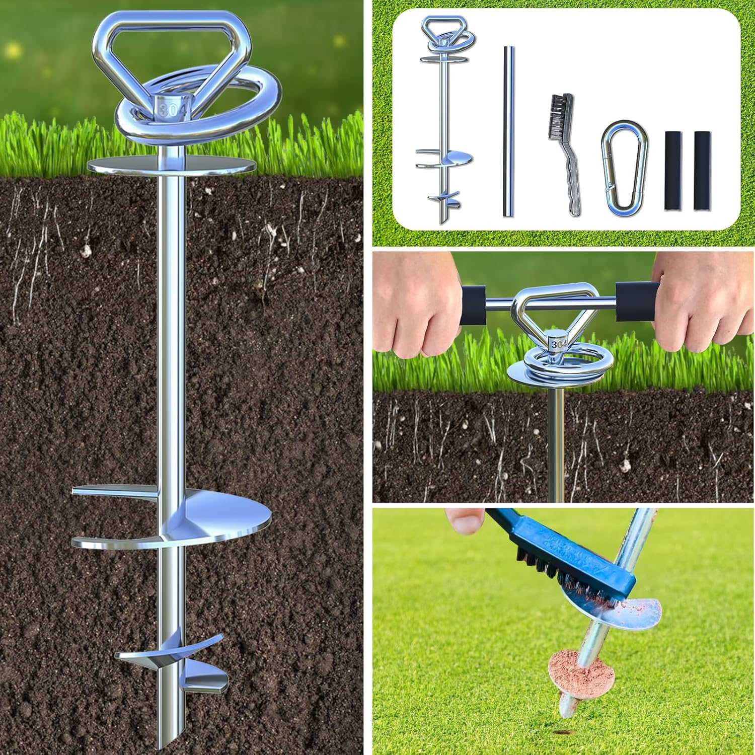 360&deg; Swivel Dog Tie Out Stake - Runner for Yard, Anchors for Large Dogs up to 150 Lbs, Heavy Duty Lead for Sand/Camping - Use Any Cable or Leash image number 3