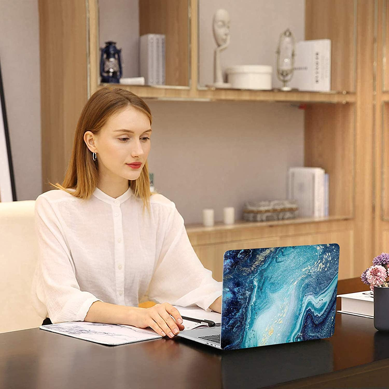 MOSISO Compatible with Macbook Air 13 Inch Case 2022 2021 2020 2019 2018 Release A2337 M1 A2179 A1932 Retina Display, Plastic Pattern Hard Case&Keyboard Cover&Screen Protector, Creative Wave Marble image number 1