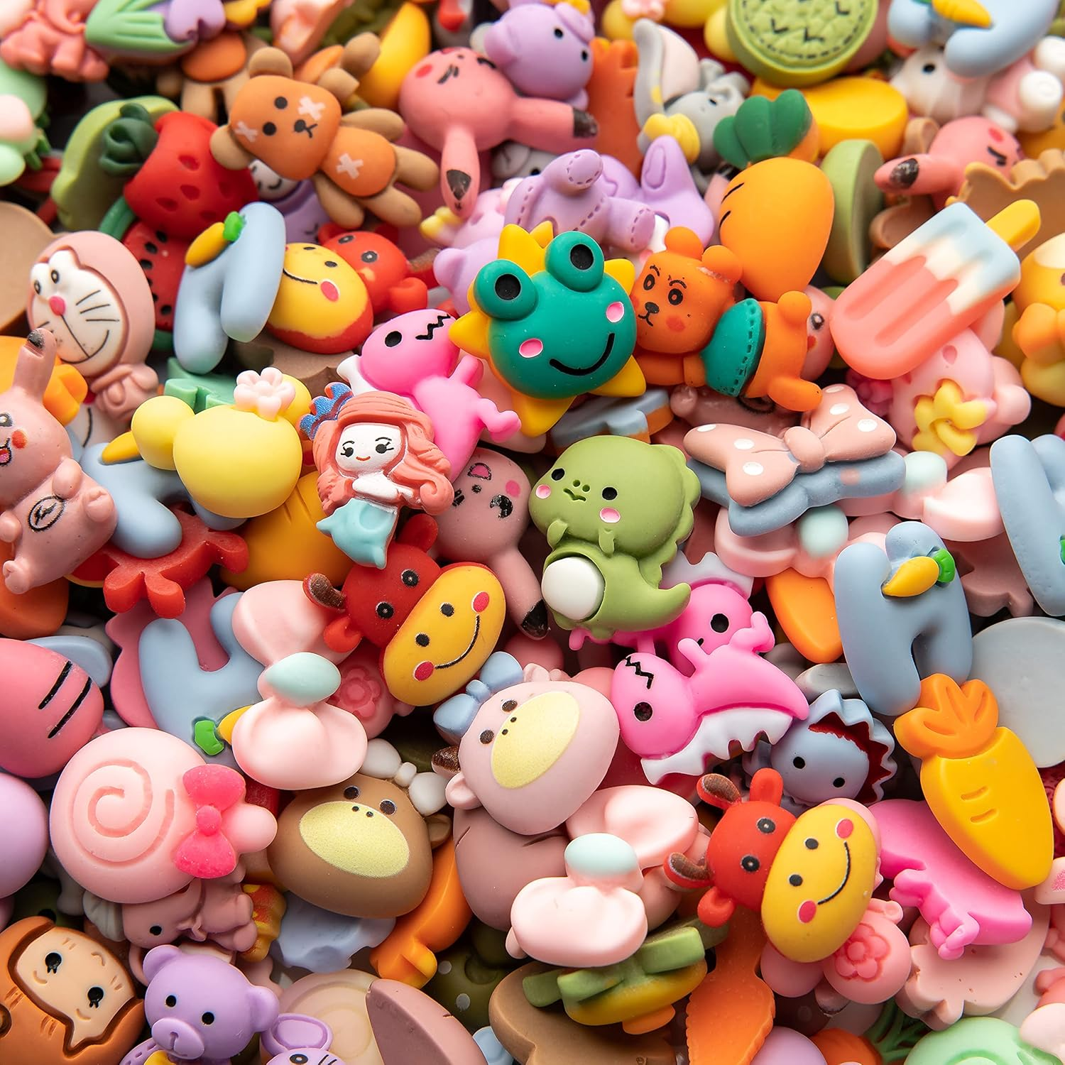 Slime Charms Cartoon Animal and Fruit Cute Set - Mixed Lot Assorted Fruit Resin Flatback Cute Sets for DIY Crafts Making,Decorations,Scrapbooking,Embellishments,Hair Clip 100Pcs