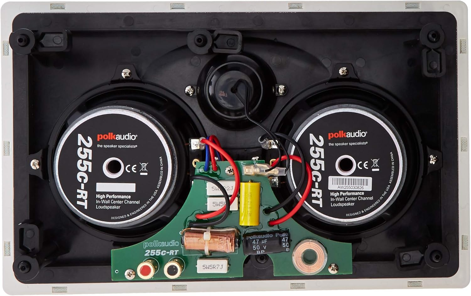 Polk Audio 255C-Rt In-Wall Center Channel Speaker (2) 5.25" Drivers | Easily Fits into the Wall | Power Port | Paintable Grille (Each) (255C-Rt)