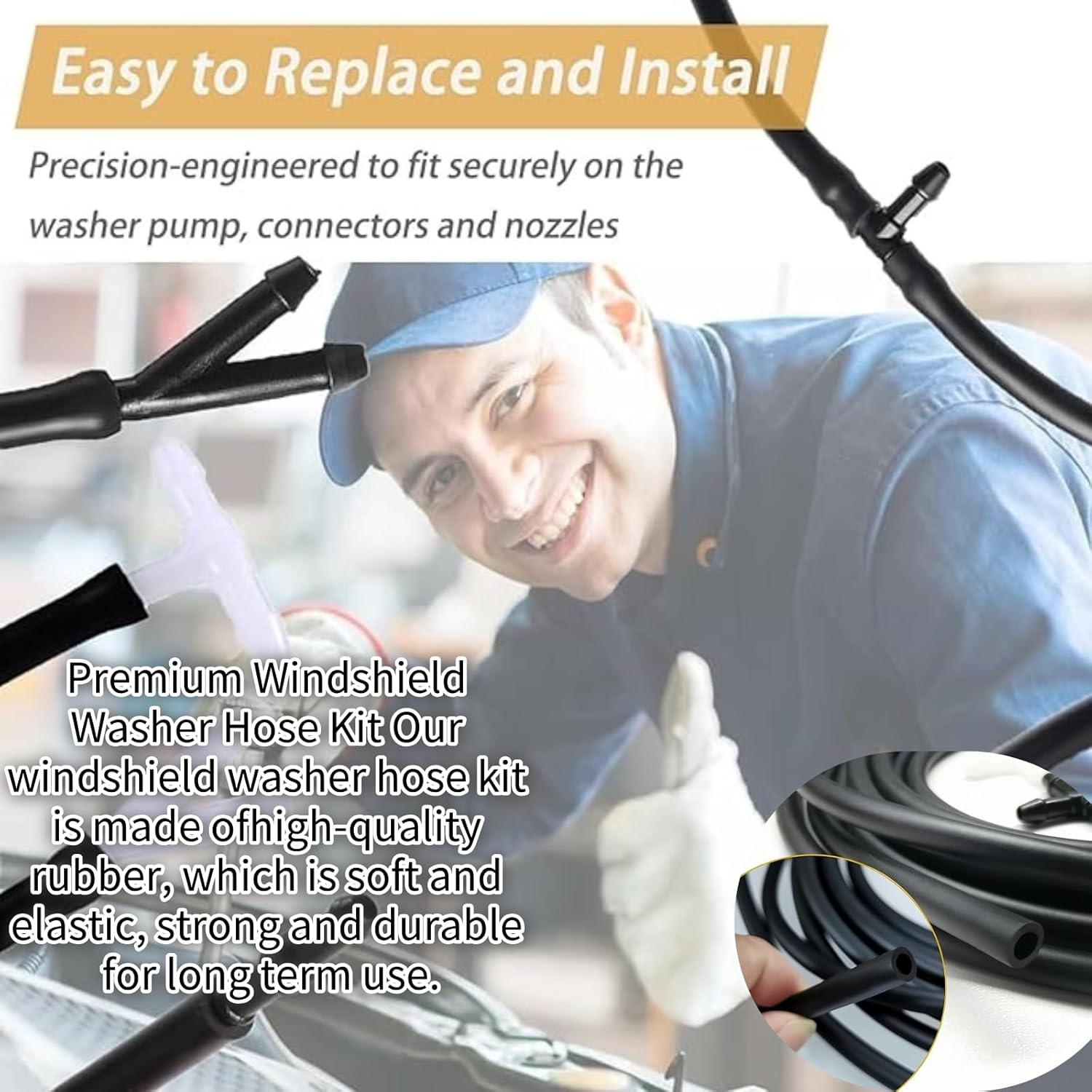 Windshield Washer Hose Kit, 4 Meter Washer Fluid Hose with 12 Pcs Adapter Connectors,Connect Car Water Pump and Nozzles,Universal Auto Replacement Parts,Reusable