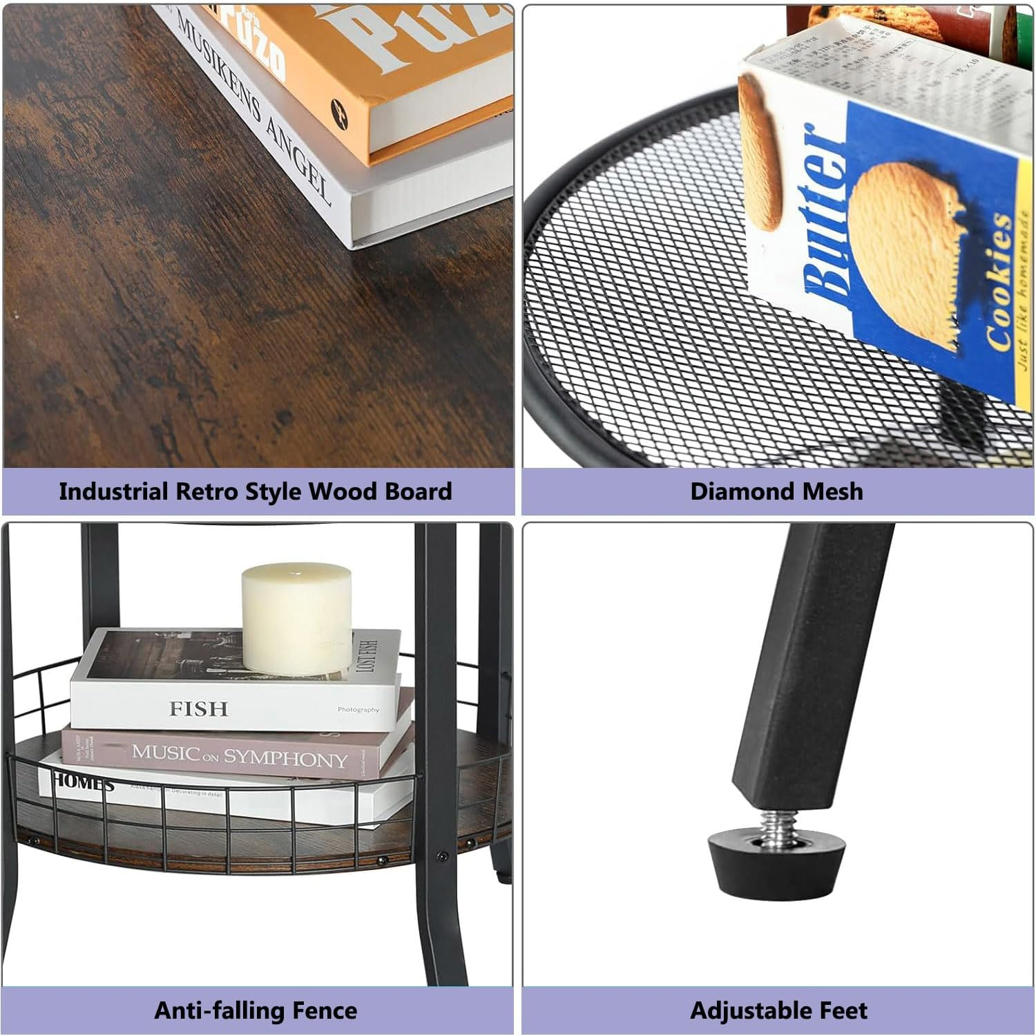 Round Side Table &ndash; Industrial Style Wooden & Metal Side Table with Storage Shelf, Rustic Brown, for Living Room, Bedroom, Office & Kitchen image number 1