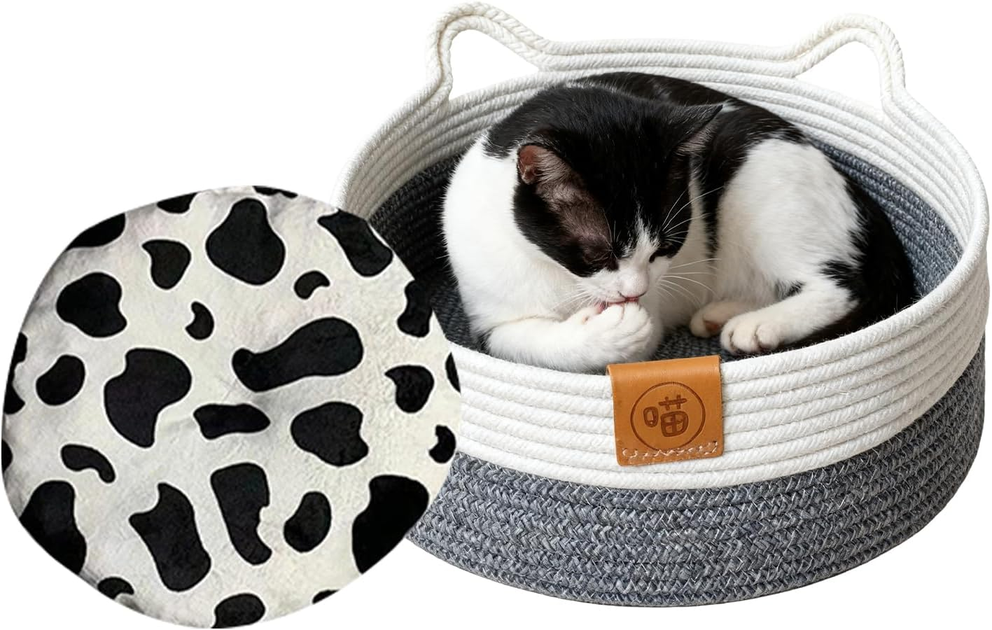 Cat Basket Bed | Cotton Rope Pet Supplies with Mat | Cute Kitten Bed Cat Basket | for Kitten Bunny Small Dog Pet Animal Toy Snack Storage Indoor Bedroom Living Room Dorm