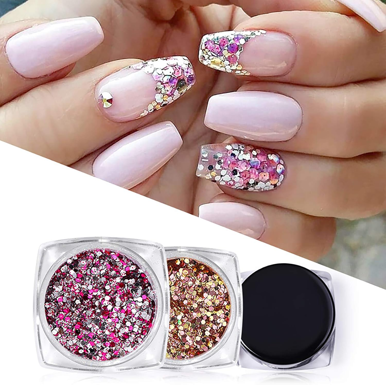 5 Boxes Rose Gold Iridescent Flakes Nail Art Giltter Sequins Nail Body and Hair Decoration