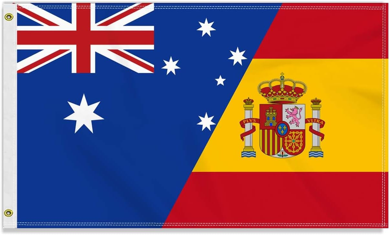 Large 3&times;5 FT Spain Australia Friendship Flag, Big Spanish Australian 150D National 2 in 1 Outdoor Banner,Decorgarden with Brass Gromment