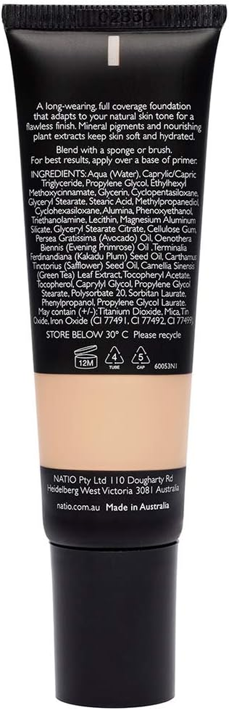 Natio Australia Semi-Matte Full Coverage Foundation - Vanilla 30G - Soft Matte Liquid Foundation, Long Wearing, Fragrance Free - Made in Australia image number 5