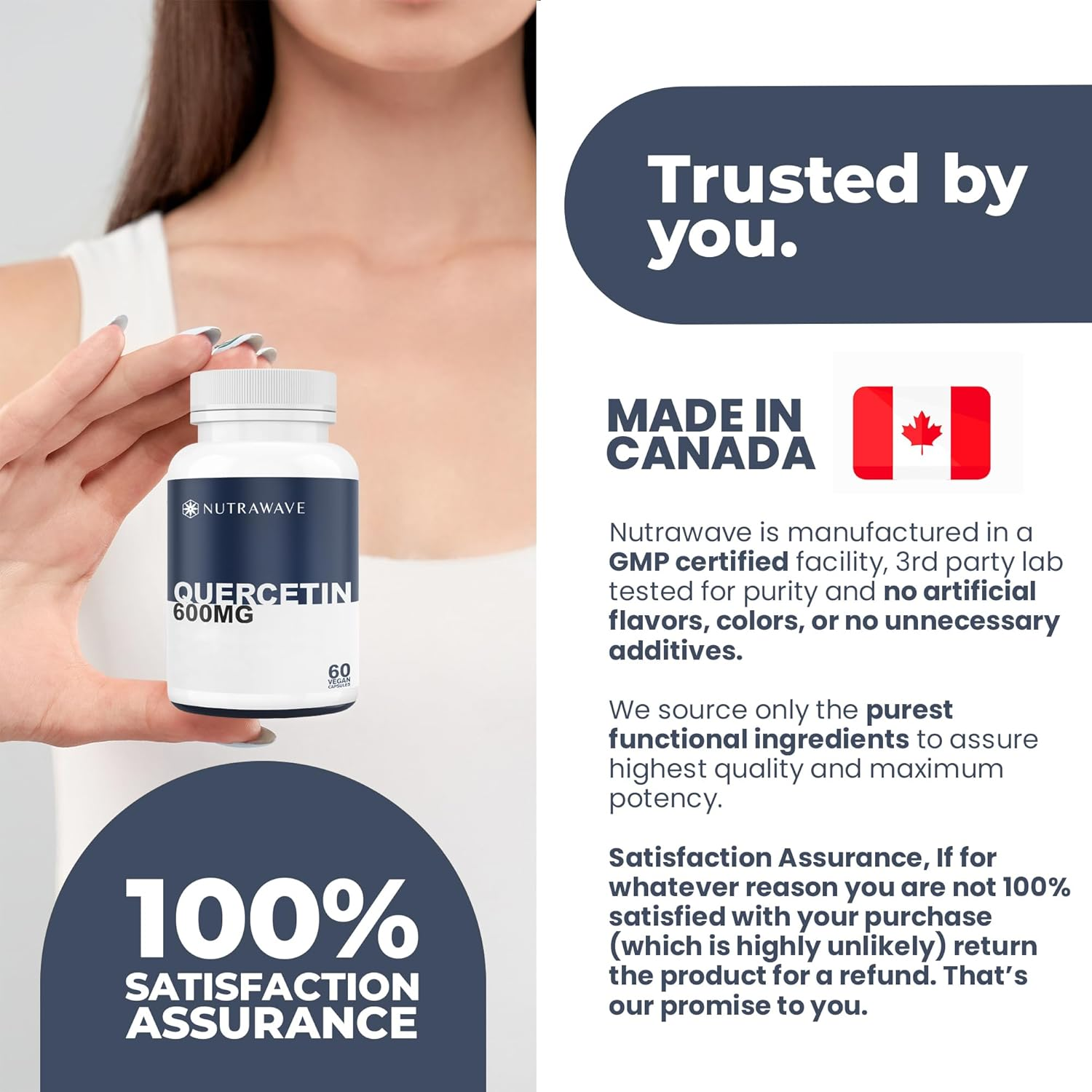 Nutrawave PURE QUERCETIN 1200Mg per Serving (2 X 600Mg Capsules) &ndash; High Strength, Non-Gmo, Vegan, Gluten Free &ndash; 60 Capsules image number 1