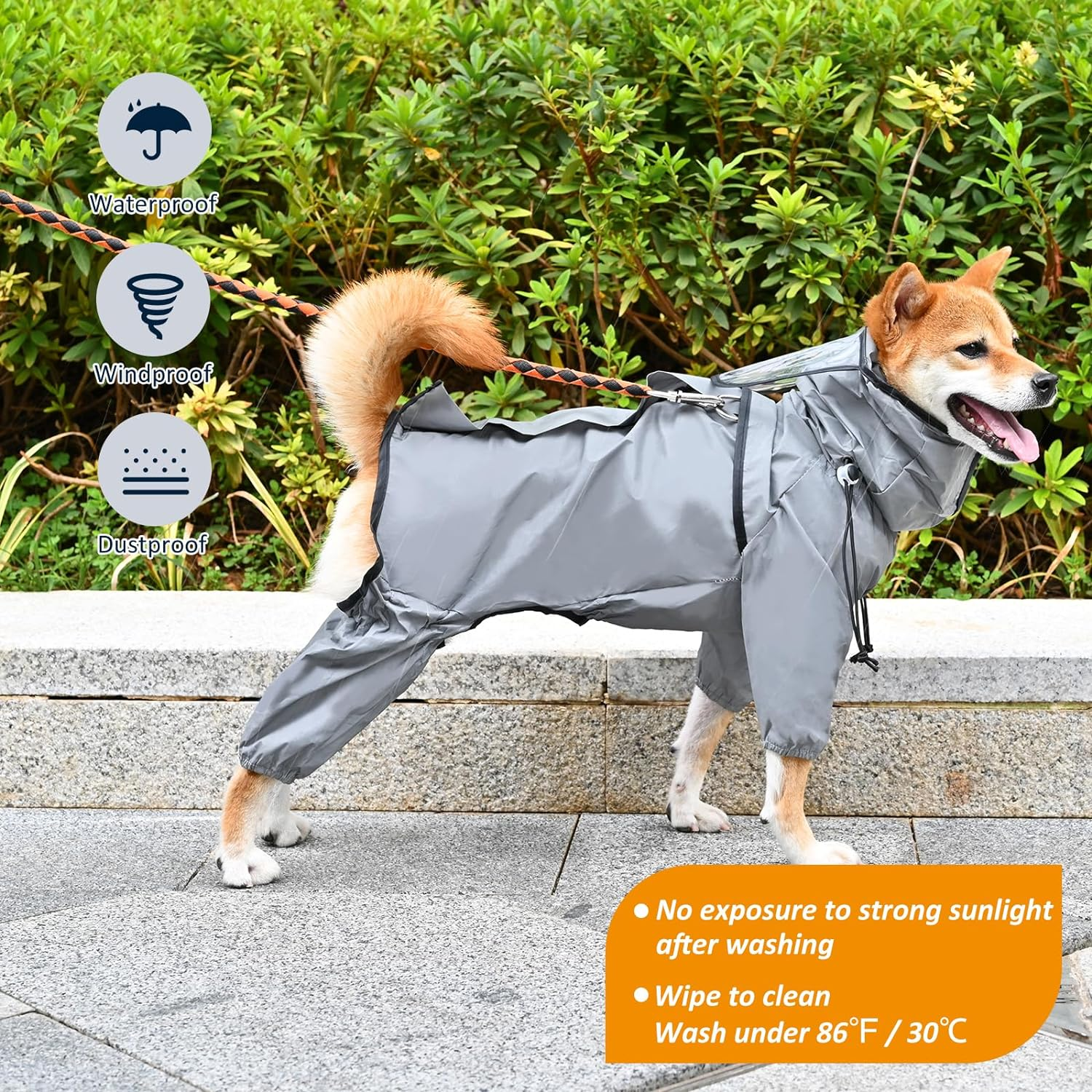 Avont Dog Raincoat - Waterproof Rain Jacket with Transparent Hood, Fully Reflective & Adjustable Pet Rain Poncho for Puppy -Grey (S) image number 6