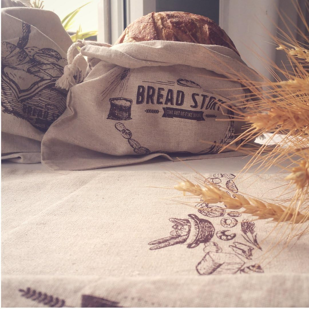 (30 X 40 Cm) Linen Bread Bags - 2-Pack, Ideal for Homemade Bread, Unbleached, Reusable Food Storage, Housewarming, Wedding Gift, Storage for Artisan Bread - Bakery & Baguette image number 1
