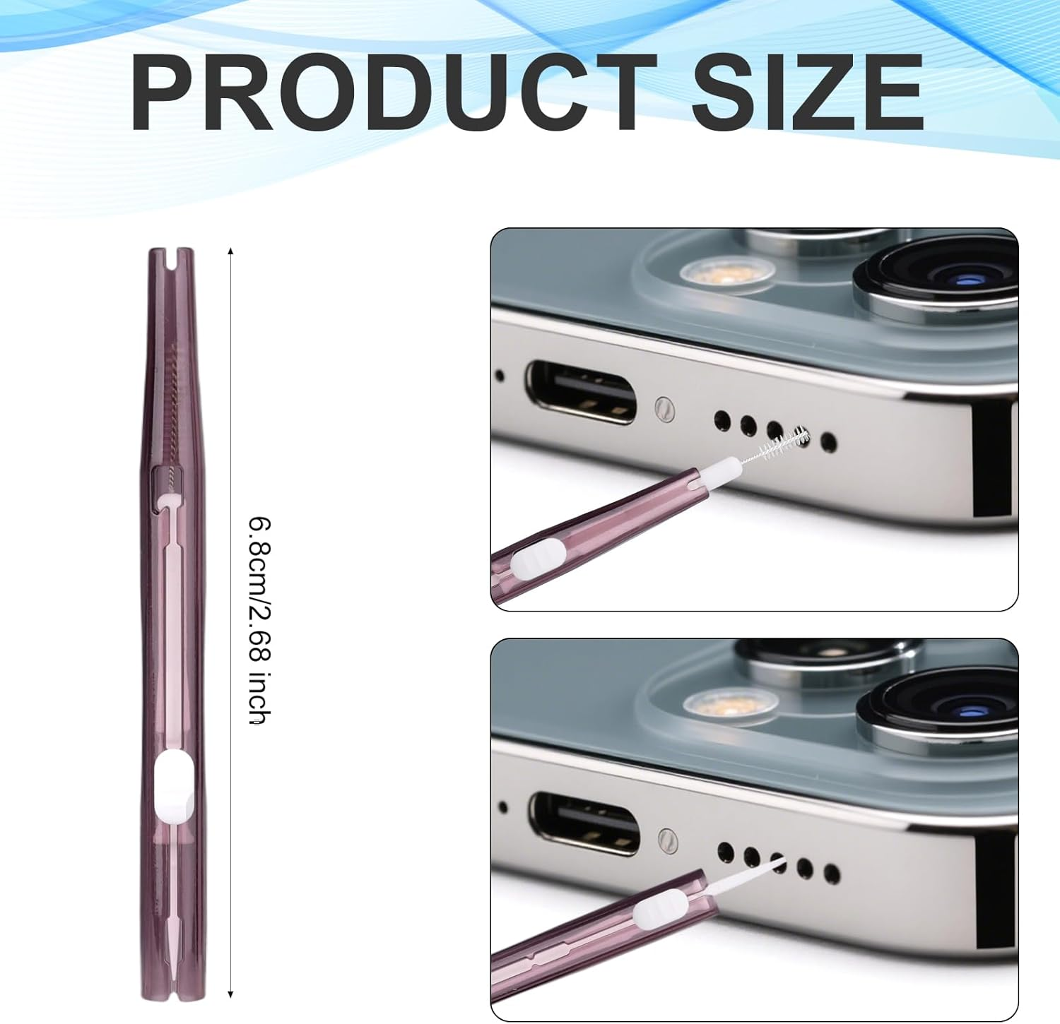 30Pcs Phone Cleaning Brushes, Bristles & Hook Double-Sided Mini Cleaning Brush Kit Anti-Clogging Charging Port USB C Cleaner for Most Mobile Phone (Purple) - Blue image number 3