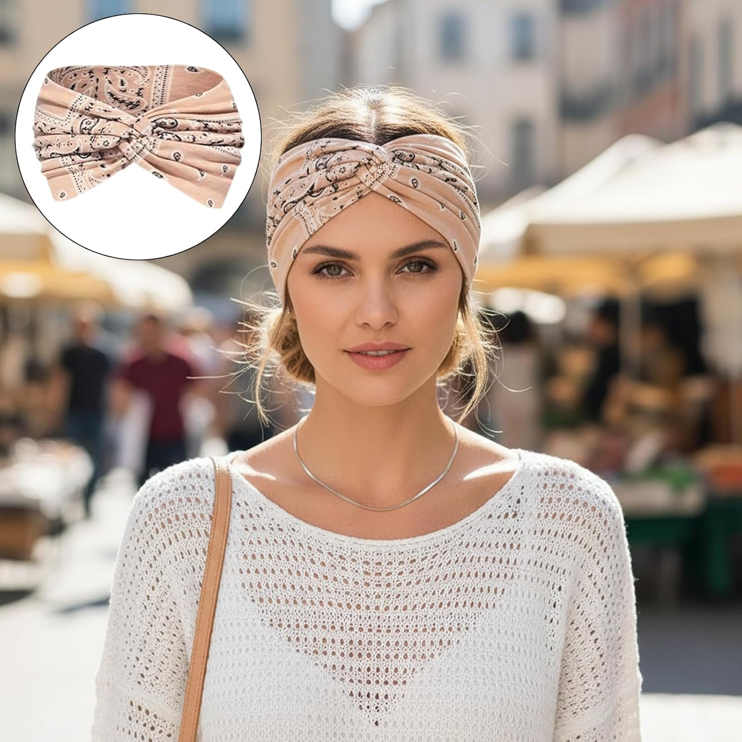 Axvxby Pack of 4 Women'S Elastic Soft Headbands, Extra Wide Hair Bands, Thin Boho Multicoloured Headband, for Yoga, Sports, Fitness image number 1