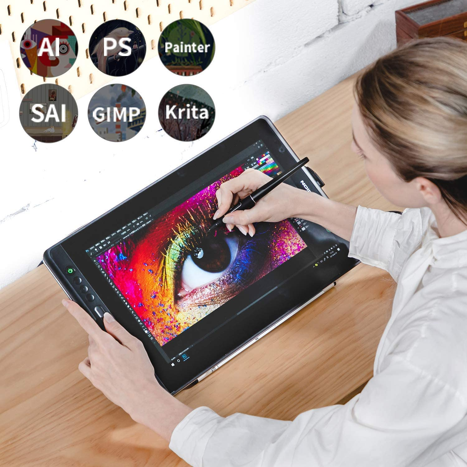 HUION Kamvas Pro 16 Drawing Tablet 15.6 Inch Pen Display Graphic Tablets with Screen, Full-Laminated Technology 8192 Levels Pen Pressure 120% Srgb, Compatible with Chromeos, Windows and Macos image number 3