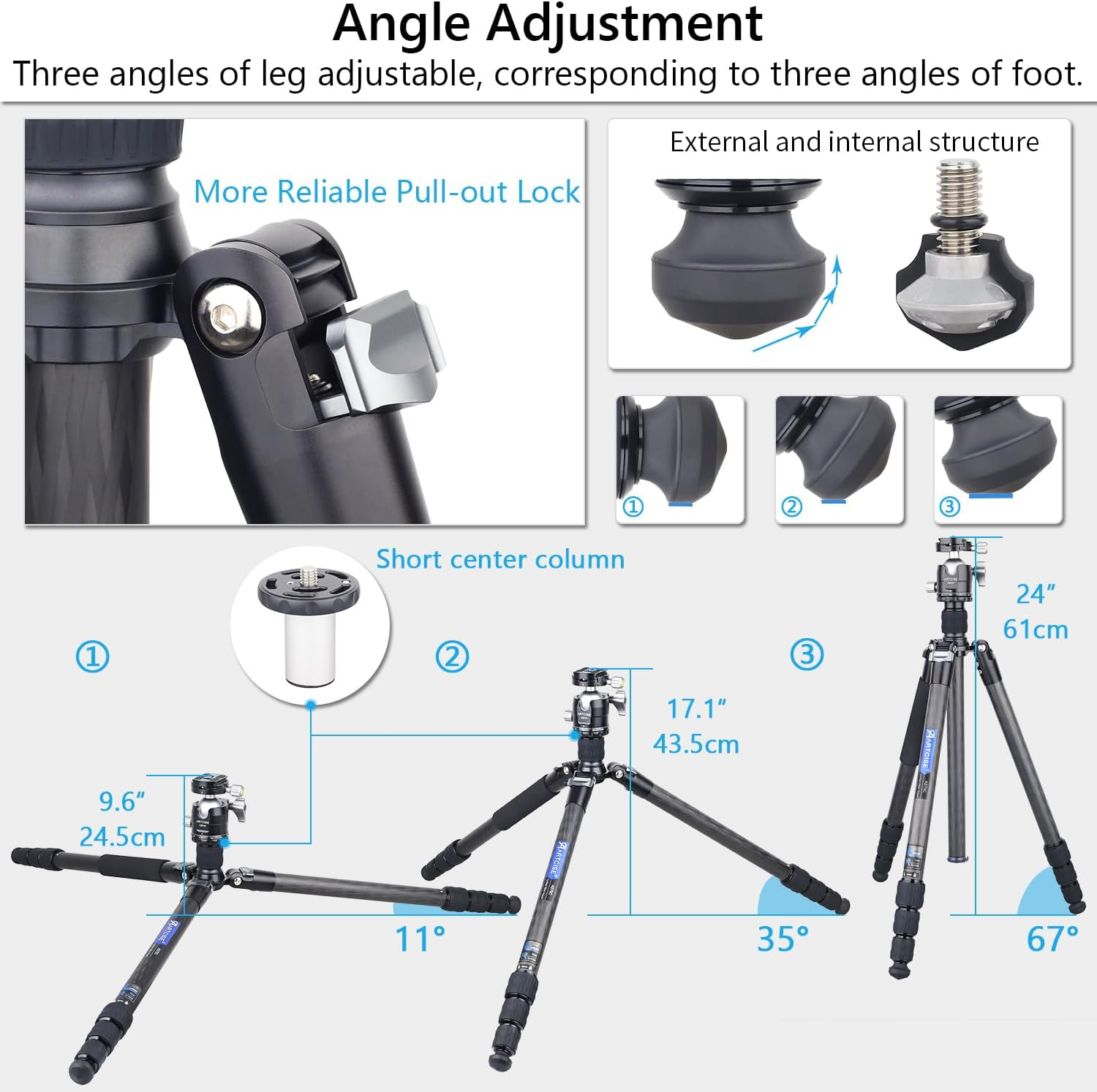 69.7" Carbon Fiber Camera Tripod with Low Profile Ball Head ARTCISE Professional Lightweight Compact Tripod with Two 1/4 Inch Quick Shoe Plate for DSLR Camera,Video Camcorder, Max Load 44Lbs/20Kg image number 1