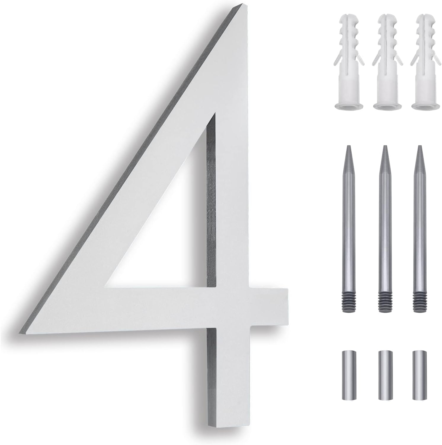 8 Inch Floating House Numbers, Address Numbers for Outside, Metal Silver Large Modern House Numbers, Door Numbers for Mount Aluminum Silver Number 4 image number 6