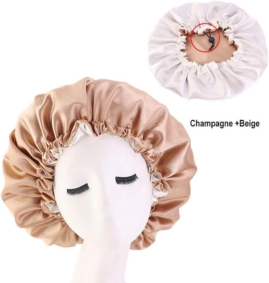 COMVIP Women Solid Satin Bonnet Sleeping Soft Hair Turbans Caps B: Khaki image number 3