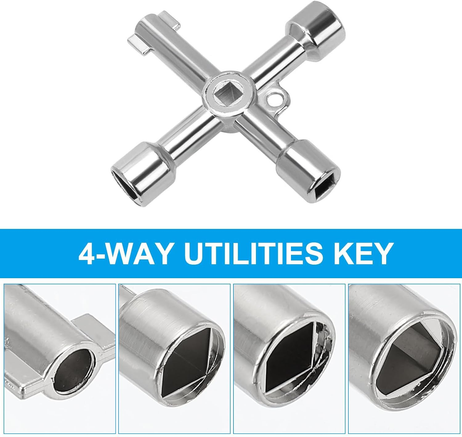 Fogcosy 1 PCS Panel Key - Electric Box Key, 4 Way 4 in 1 Utilities Keys, Triangle/Square/Panel Cross Keys for Faucet,Gas,Meter,Valve,Spigots,Electrical Cabinet Opening image number 6