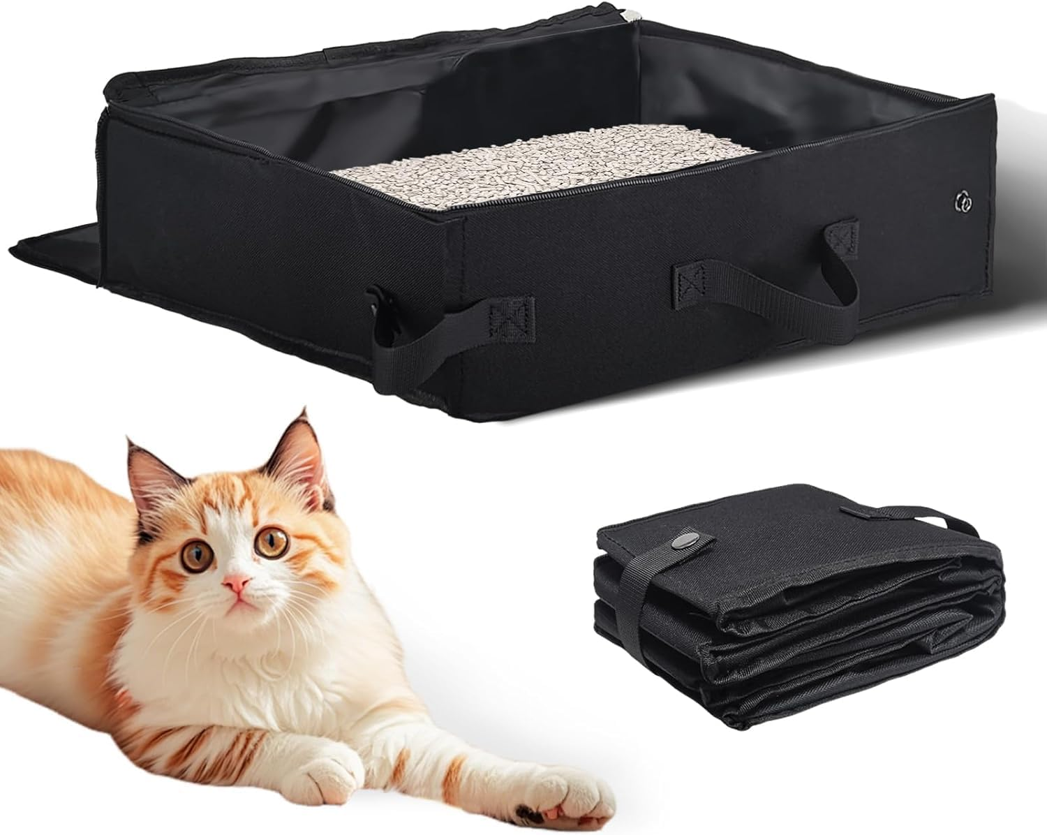 Portable Foldable Cat Litter Box for Travel, Waterproof Leak-Proof Design with Lid, Collapsible Carrier for Car/Hotel, Lightweight Tray for Small Cats & Kittens