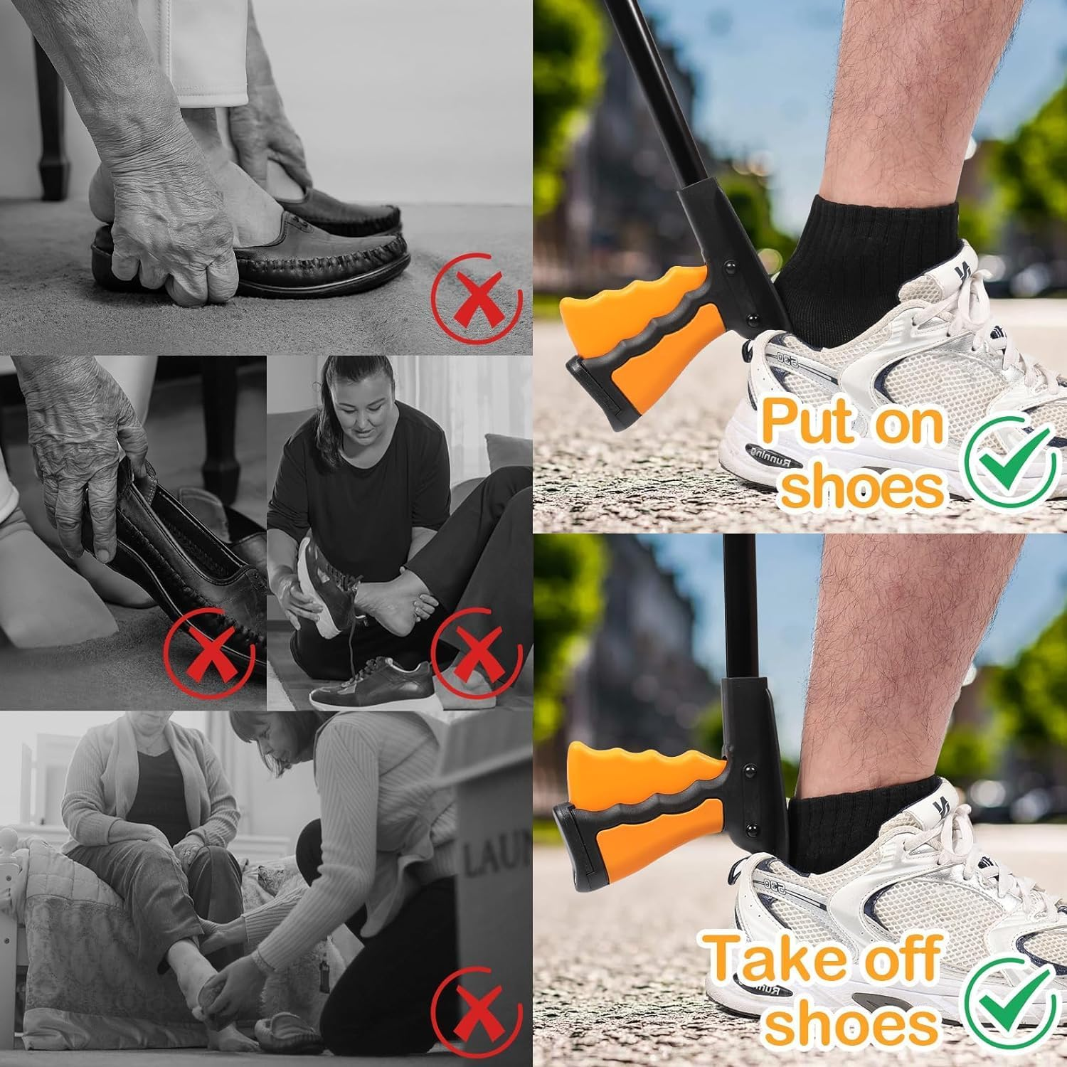 Reacher Grabber Tool, 32" Foldable Grabber Reacher for Elderly, Lightweight Extra Long Handy Trash Claw Grabber, Reaching Assist Tool for Trash Pick Up, Litter Picker, Arm Extension with Shoehorn, Long Reaching Grabber, Designed with Magnet(Black) - Full Blue image number 4