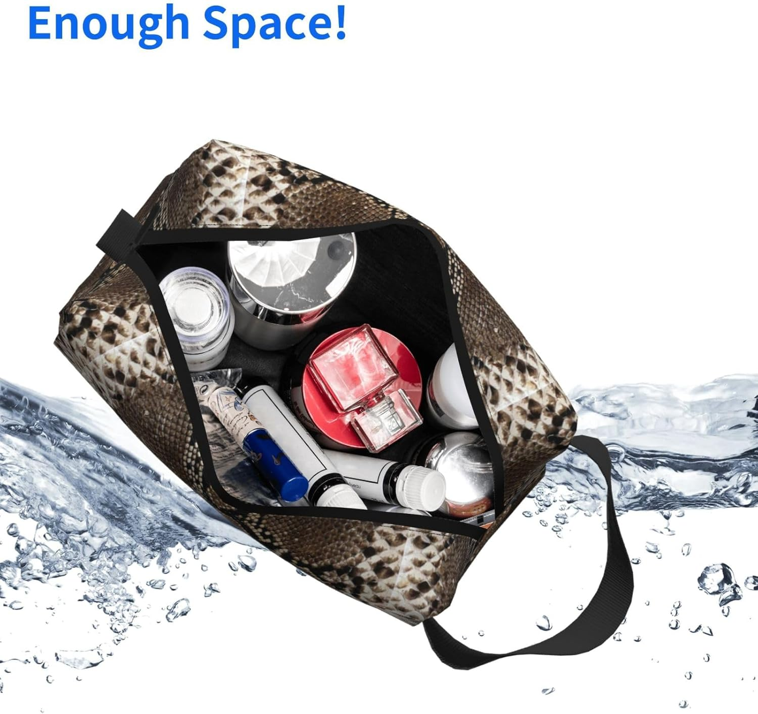 Cozimangoe Toiletry Bag for Travel, Large Padded with Handle Makeup Bags Shaving Cosmetics Toiletries Accessories Gym, Personalized Snakeskin Brown image number 4