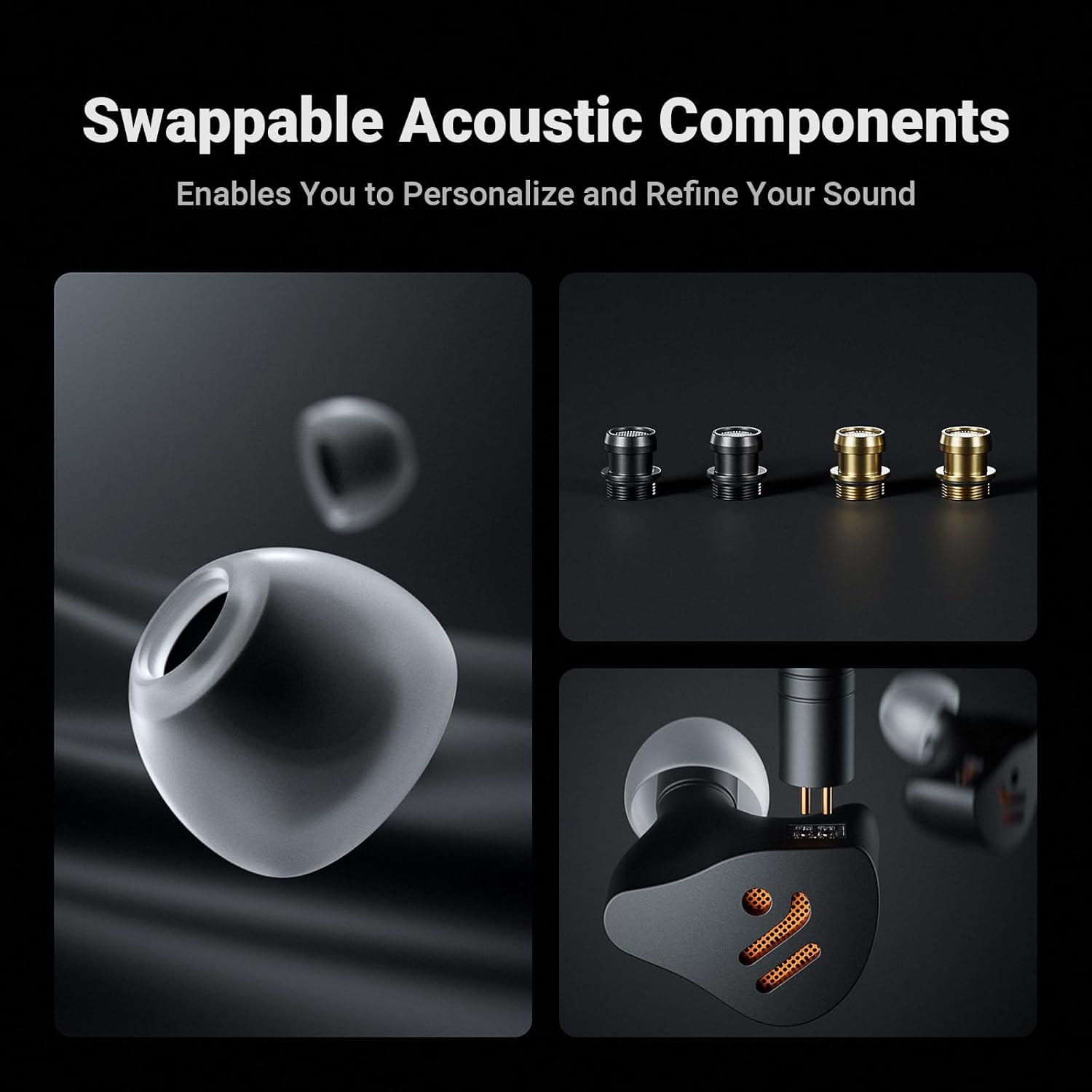 Fosi Audio IM4 Open-Back Hifi IEM Earphones, 10Mm Beryllium Driver, N52 Dual Magnet & Dual Chamber, 2-Pin Detachable Cable 3.5/4.4Mm Balanced, Custom Tuning, Ergonomic Fit for Studio/Gaming Black