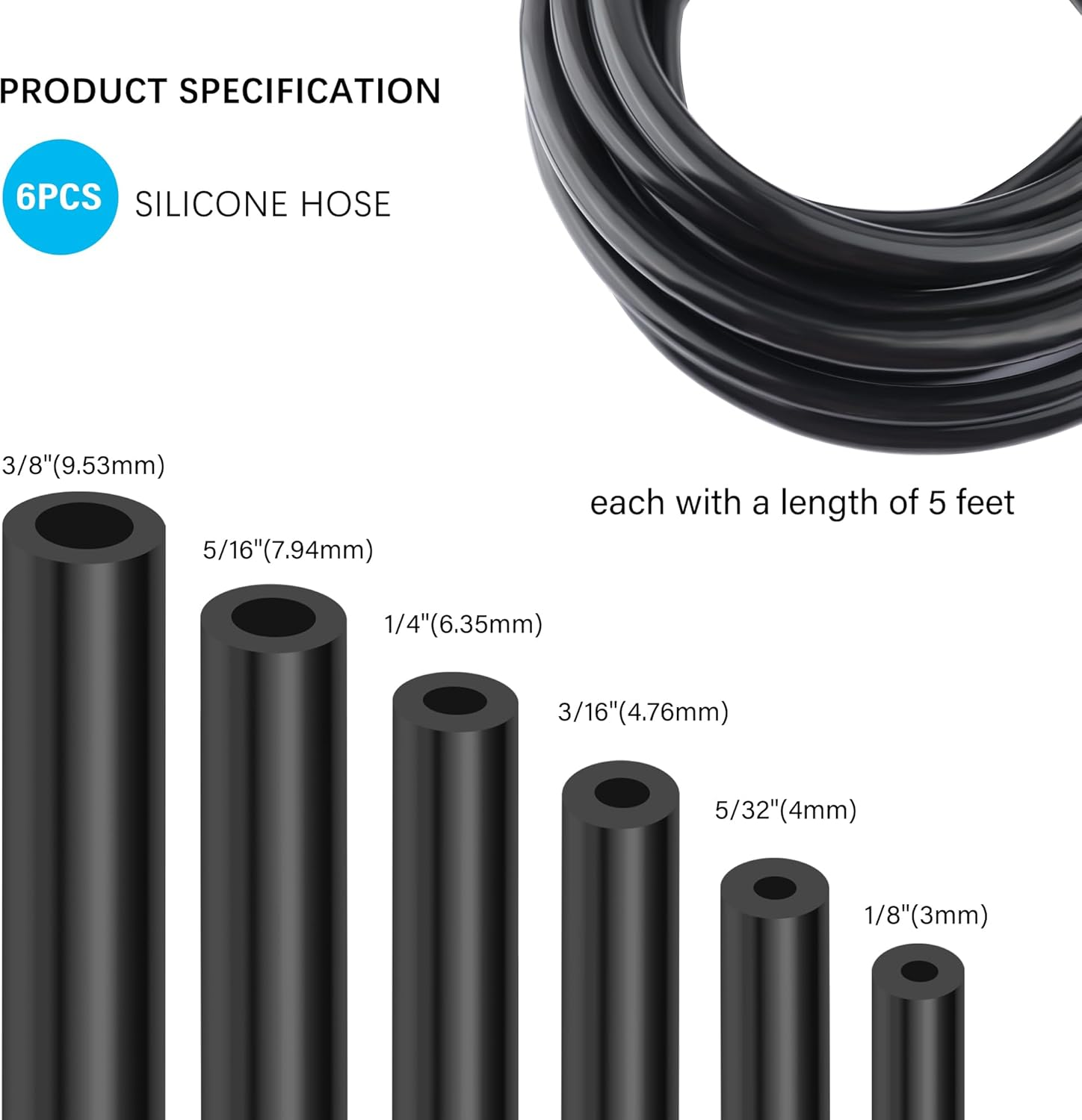 Multipurpose Vacuum Line Kit,6Pcs 5Ft Vacuum Hose Automotive+64Pcs Vacuum Line Connectors,Max 130PSI Silicone Hose for Variety Car Piping System Automotive Replacement Vacuum Hoses (70PCS) image number 2