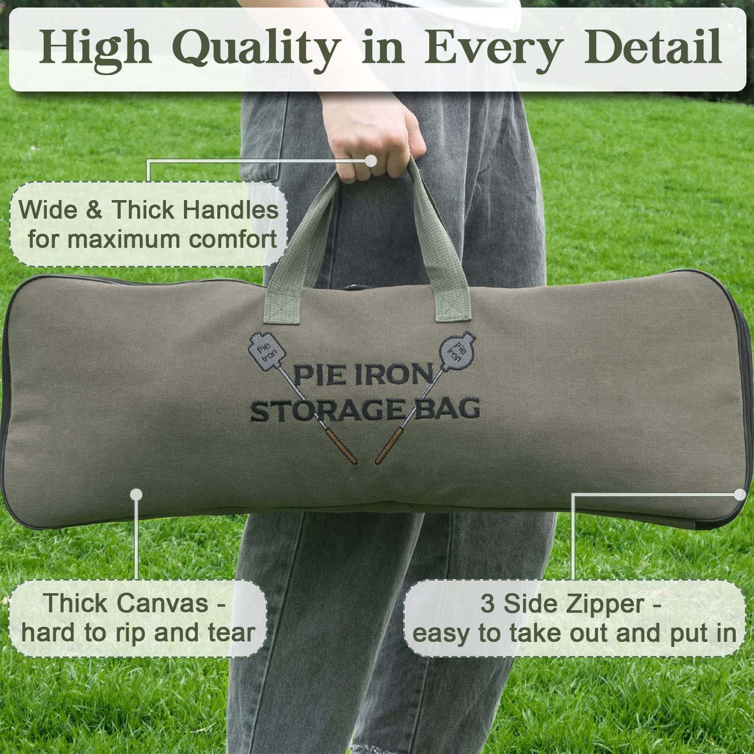 Deluxe Mountain Pie Maker Bag for Campfire Pie Iron - Fits up to 4 Cast Pie Irons, Heavy Duty Thick Padding with Extra Pocket for Fire Pit Accessories, Strong Straps to Keep Pie Maker Stable, 32&times;10 In image number 3