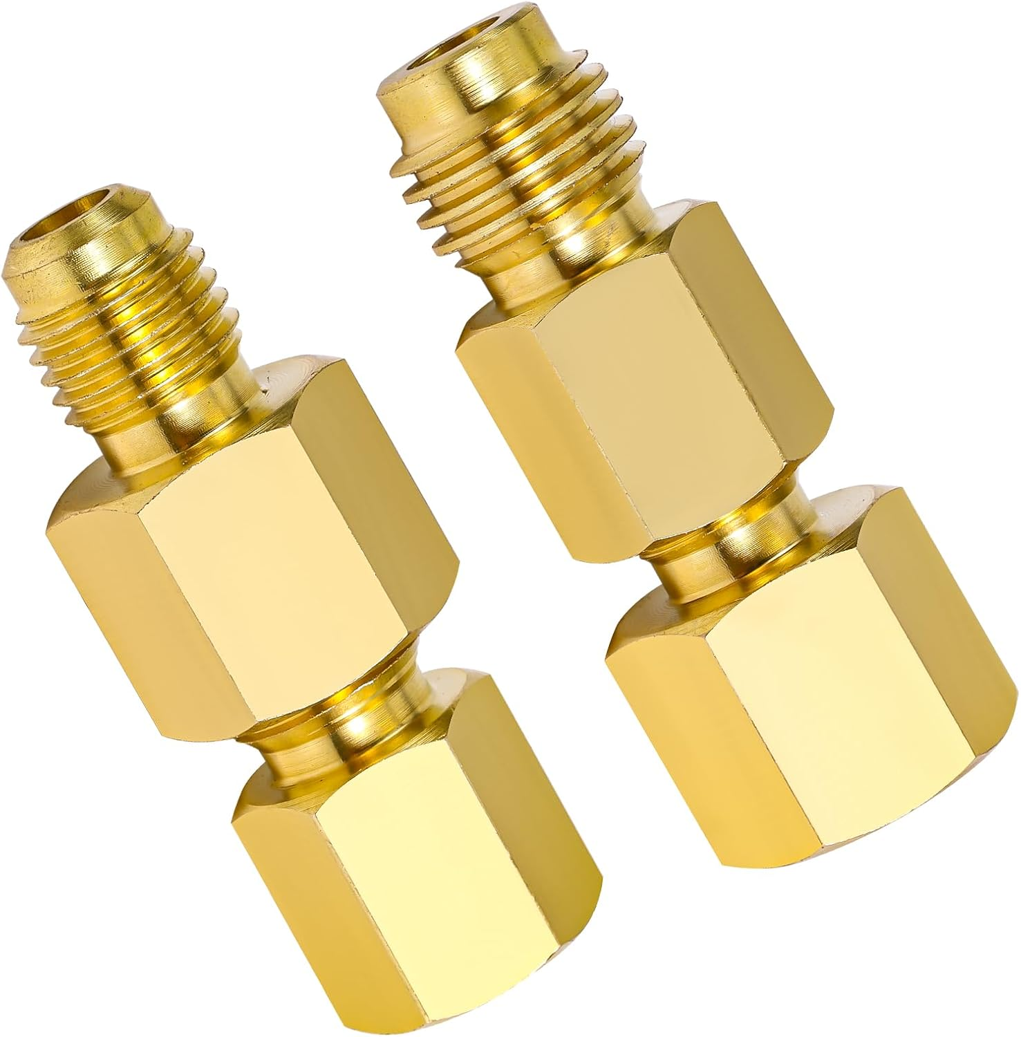 4Pcs Brass Refrigerant Tank Adapter, R134A to R12 Adapter Fittings 1/4 SAE Male to 1/2 Acme Female Flare Adaptor 1/2 Acme Male to 1/4 SAE Female Automotive Fittings for AC Refrigerant System image number 5