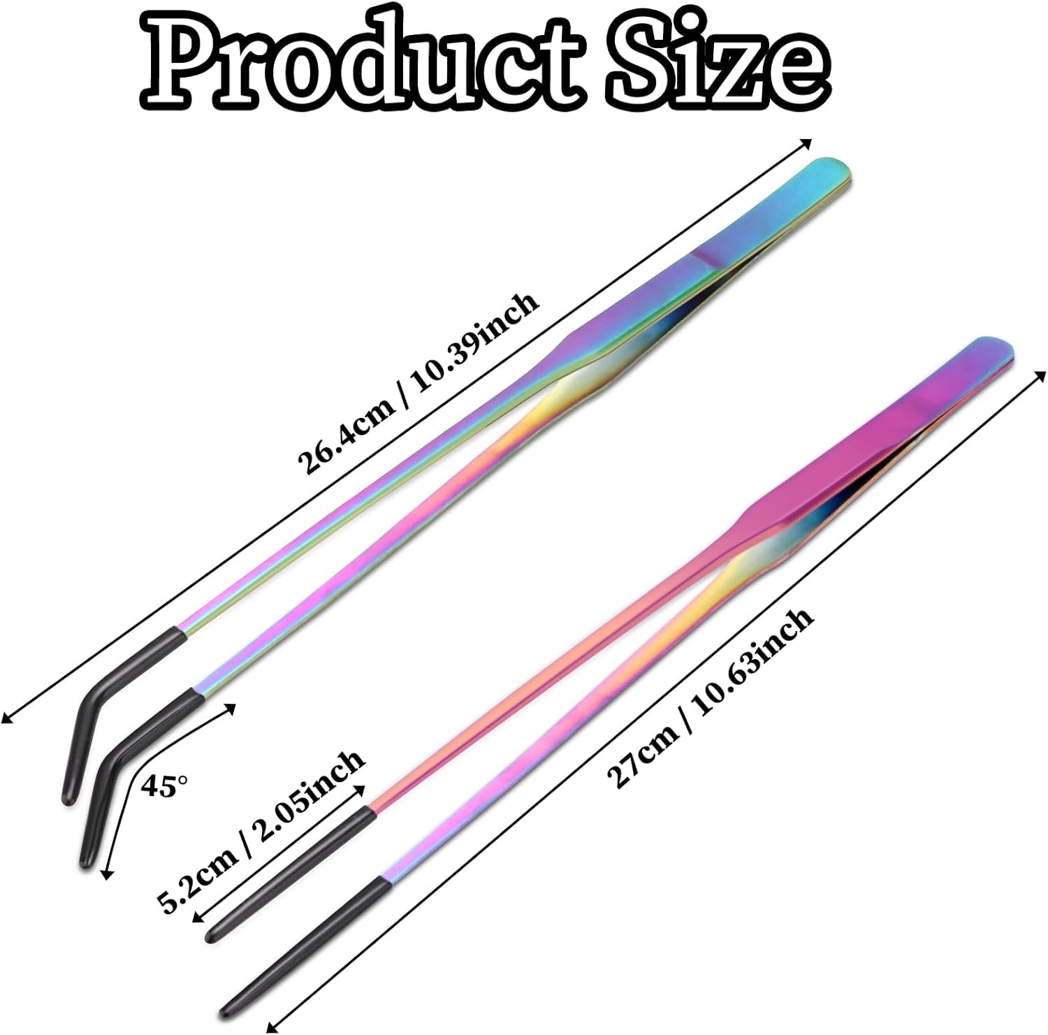 2PCS Stainless Steel Reptile Feeding Tongs with Rubber Tip, 10.6" Straight & Curved Long Tweezers, Perfect for Aquariums & Crafts - Ideal Bearded Dragon & Snake Tank Accessories, Terrarium Supplies image number 3