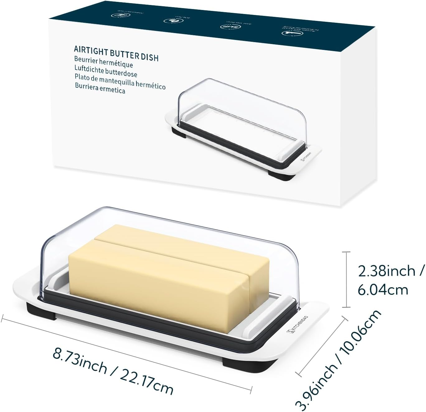 KITCHENDAO Large Airtight Butter Dish with Lid for Countertop and Fridge, Butter Keeper, Plastic Butter Holder Tray for 2 Sticks East Coast/West Coast/European Style/ Kerrygold Butter/ Cream Cheese image number 3