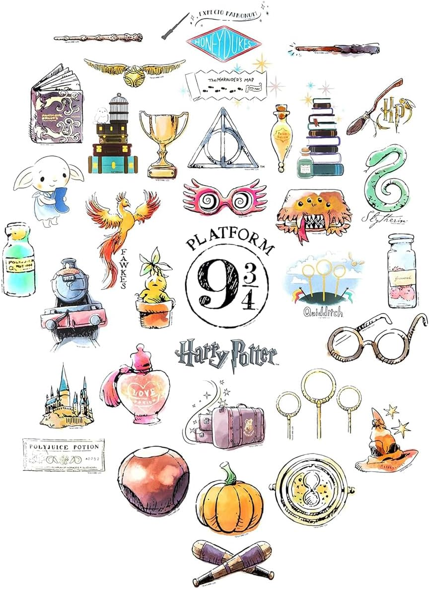 Conquest Journals Harry Potter Watercolor Vinyl Stickers, Set of 60 Unique Stickers Including 5 Holograms, Waterproof and UV Resistant, Great for All Your Gadgets, Potterfy All the Things