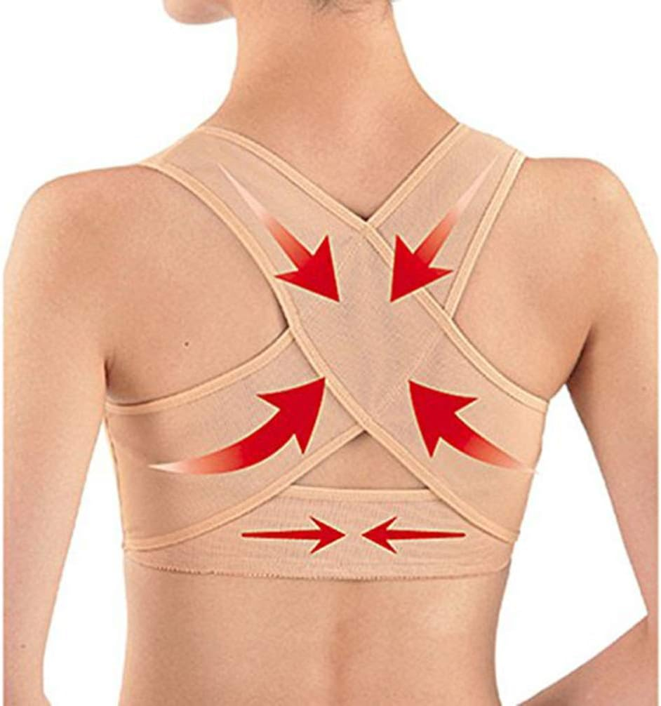 Healeved Women Figure Back Posture Correctors Hunchback Relief Brace Chest Support Bra, Adjustable, Breathable, Beige, Size L image number 4