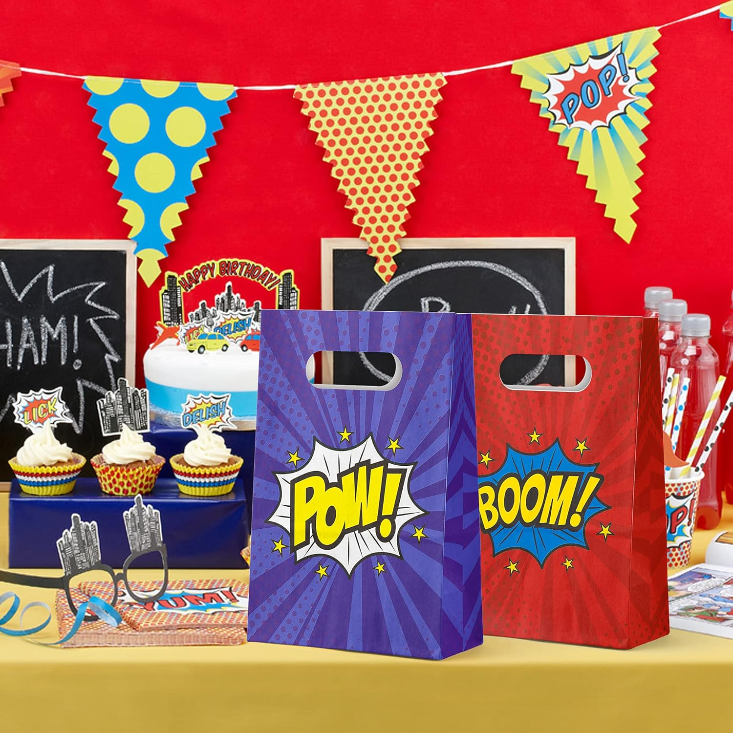 Superhero Party Supplies Treat Bags Kids Birthday Party Recyclable Cookie Candy Paper Favor Bags