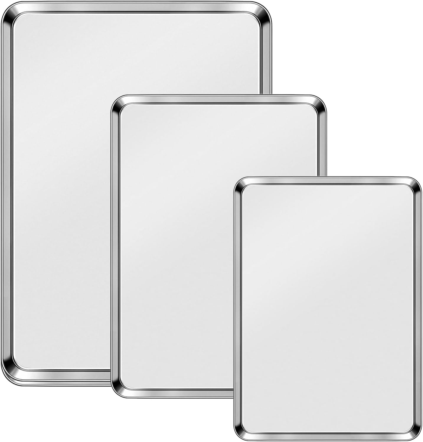 Cookie Sheet Pan Set, 3 Pack Stainless Steel Baking Sheets, Non Stick, Non Toxic & Heavy Duty Bakeware, 3 Size Set (9/12/16 Inch) for Oven Roasting, Cooking, Baking​ image number 3