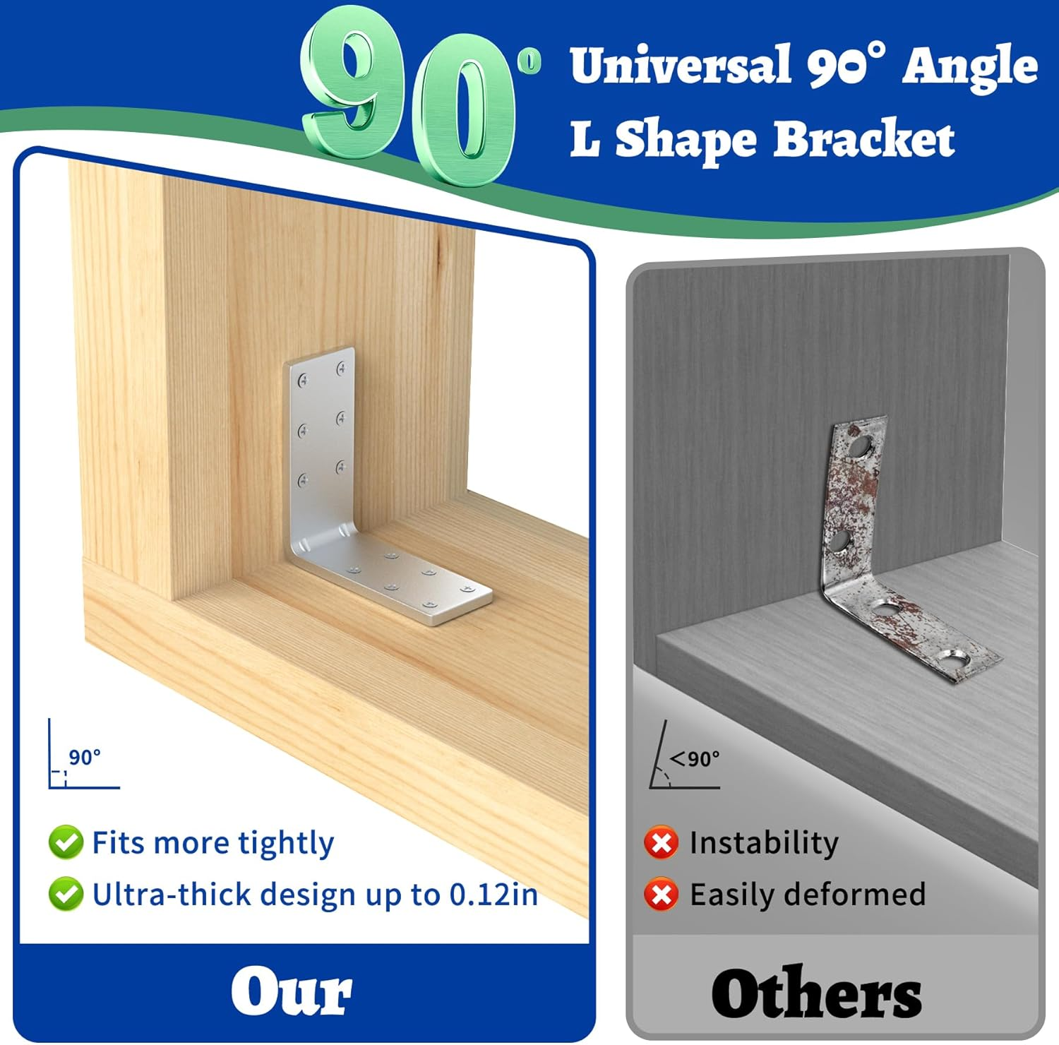 Wintcomfort 8 Pcs Metal Corner Shelf Bracket, 3.2" X 3.2" X 1.2" Thicken 11-Ga Heavy Duty Galvanized Corner Brace, 90 Degree L Bracket, Large Metal Corner Brace for Frame, Fence, Wood, Furniture image number 6