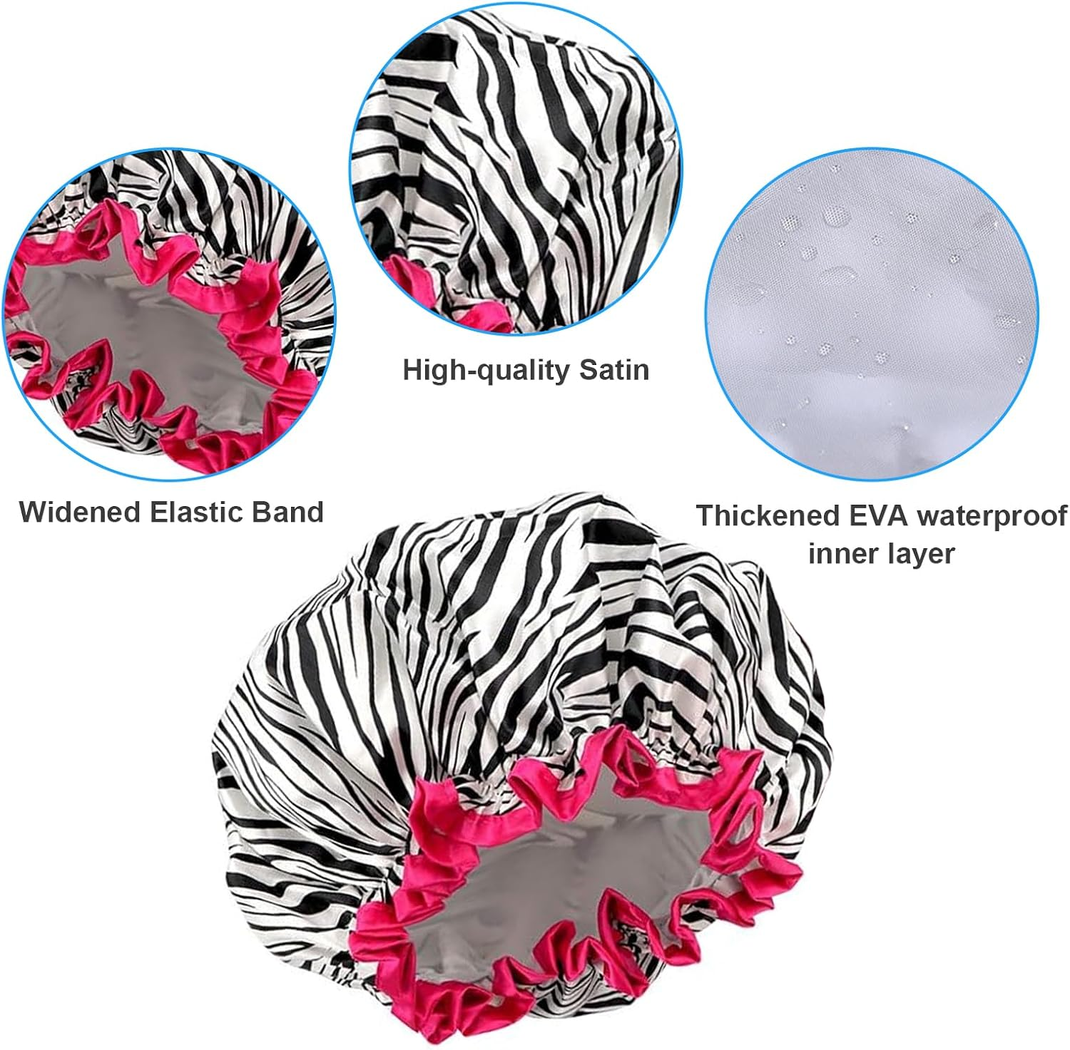 Reusable Shower Cap for Women - Extra Large Elastic Hair Bath Cap, Double Waterproof Layers for Bathing/Swimming, Eco-Friendly & Adjustable（4 Pack） image number 2