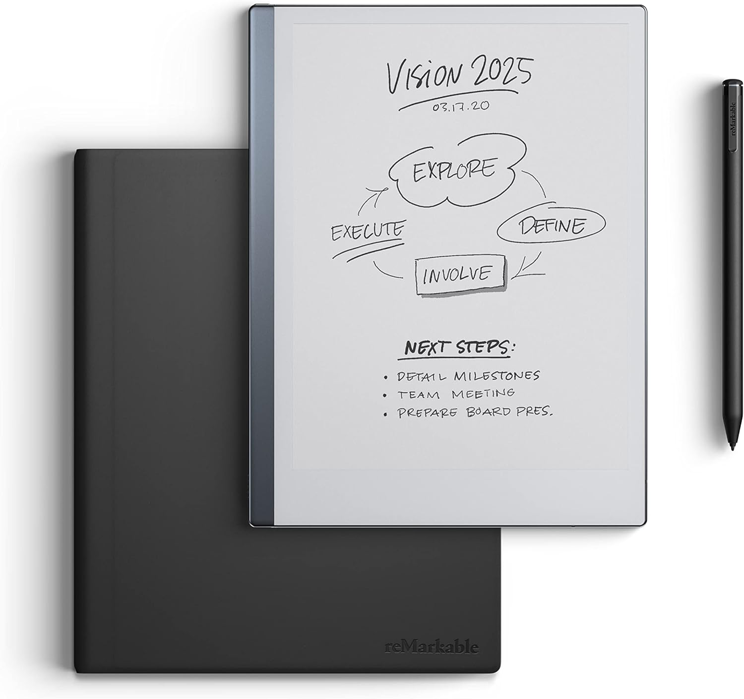 Remarkable Essentials Bundle &ndash; Gray | Remarkable 2 Paper Tablet | Includes Black and White 10.3&rdquo; Writing Tablet, Marker plus Pen with Eraser, Book Folio Cover in Gray Weave
