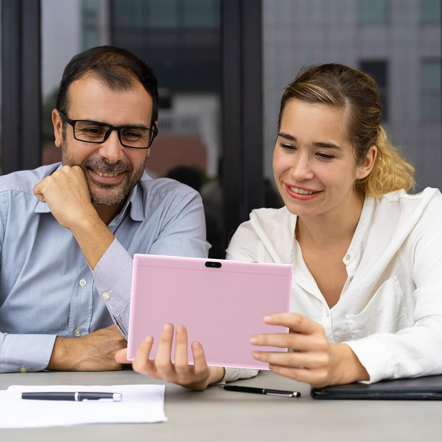 2 in 1 Tablet 10 Inch Android 14 OS Tableta, Tablets with Keyboard, Mouse, Case, Stylus, 64GB ROM+8GB RAM, 2MP+8MP Dual Camera, Quad Core Processor, 6000Mah Battery, 10.1 in FHD Tab (Pink) image number 6