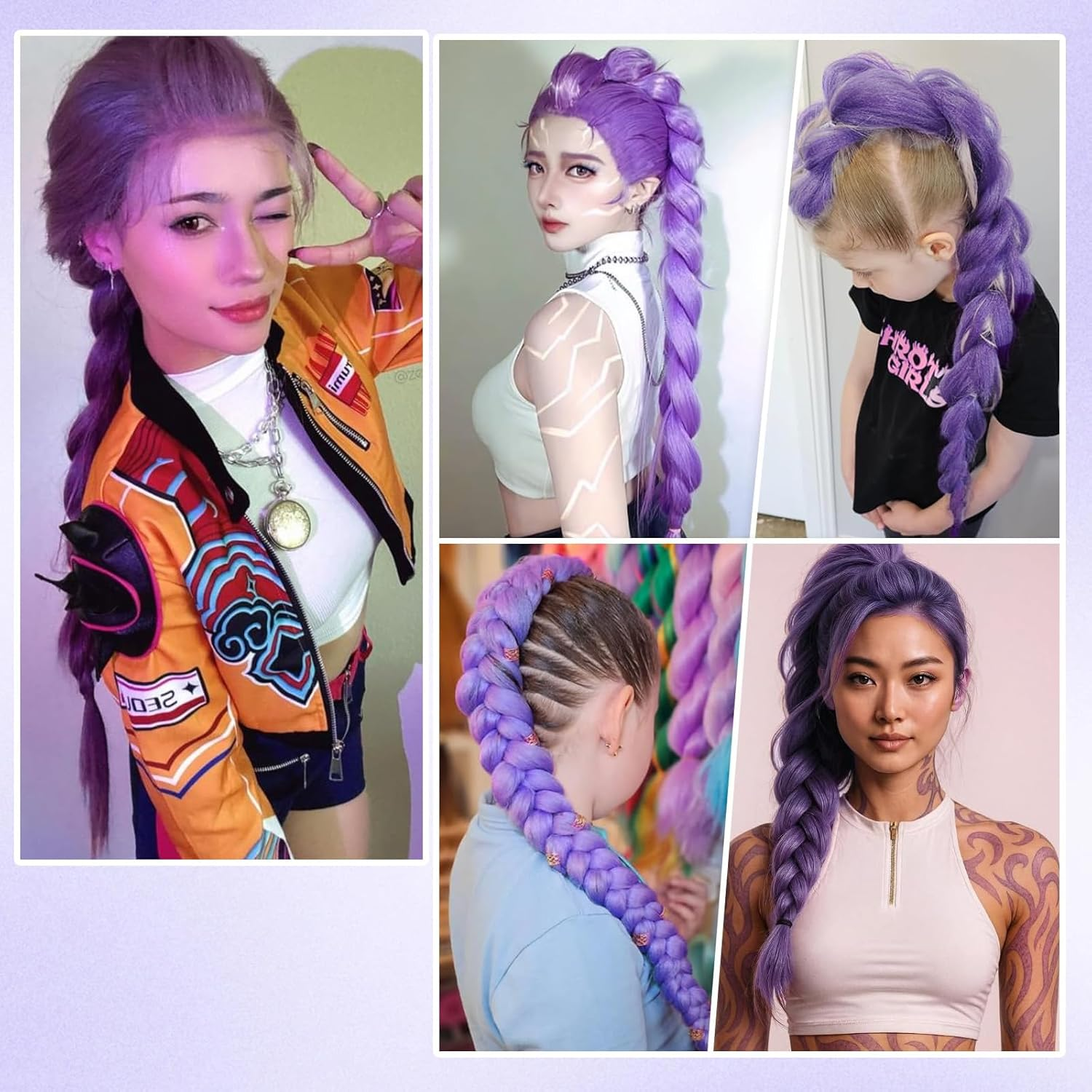 Long Purple Braided Wig, 47 Inches, Halloween Anime Costume Wig, Made of Heat-Resistant Synthetic Fiber, Ideal as a Halloween Cosplay Prop, Suitable as a Women or Girls (A) image number 5