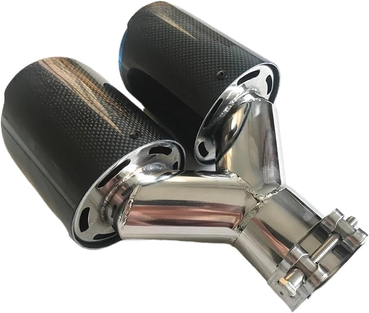 Fibre Grilled Bule Stainless Steel Universal DUAL Automobile Exhaust Tip Muffler Car Accessories Modification Tip(54-89Mm)