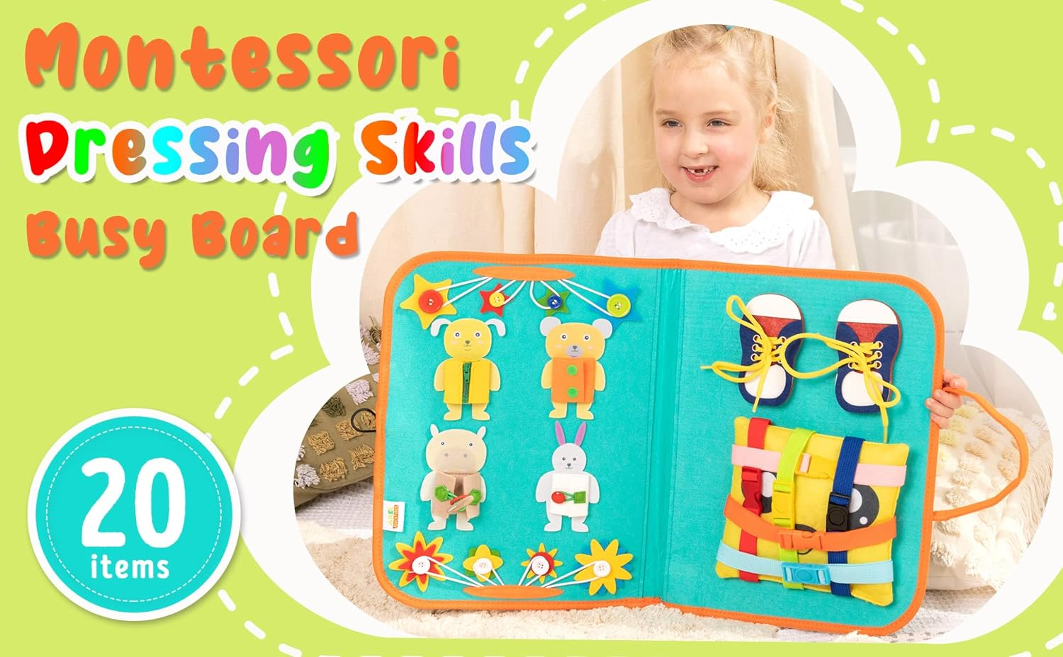 Montessori Busy Board for Toddlers 1-3, Toddler Travel Toys Airplane Activities, Educational Toys for 1 Year Old, Sensory Busy Book for 2 Year Old Boy Birthday Gift, Fine Motor Skills Learning Board image number 6