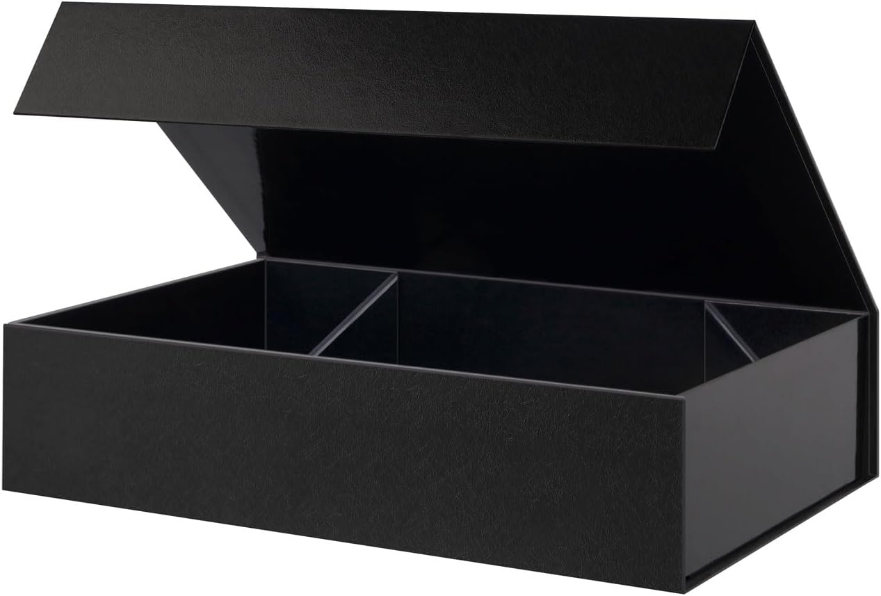 MALICPLUS Extra Large Gift Box 43.18 X 27.94 X 10.16 CM, Extra Large Gift Box with Lid, Shirt Box for Clothes and Large Gifts (Glossy Black, Grass Texture) image number 3