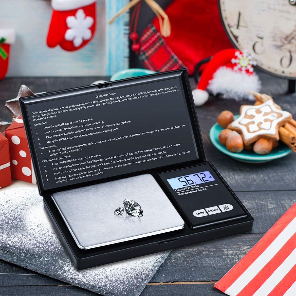 AMIR Digital Mini Scale, 200G 0.01G/0.001Oz Pocket Jewelry Scale, Electronic Smart Scale with 7 Units, LCD Backlit Display, Tare Function, Auto Off, Stainless Steel & Slim Design (Battery Included) image number 3