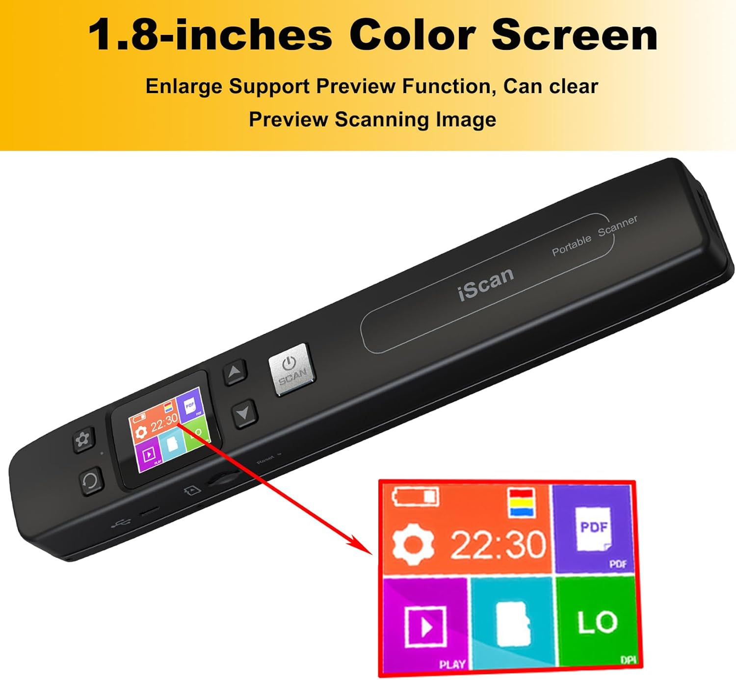 AUTENS Portable Handheld Scanner Included 16G SD Card, Wand Scanner for A4 Documents Pictures Pages Texts Receipts Books up to 1050DPI, Colorful LCD Display, Uploads via USB Cable, No Driver image number 4