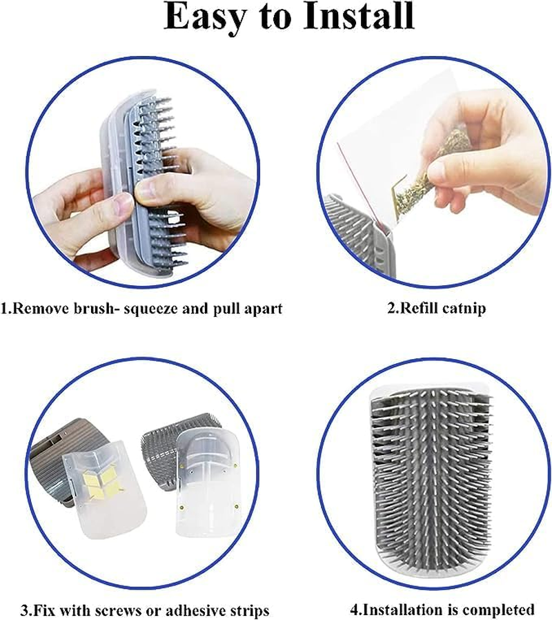 4 Pack Cat Wall Corner Groomers with Catnip, Cat Self Groomer, Soft Face Scratchers Brush, Corner Massage Comb for Long & Short Fur Kitten/Puppy