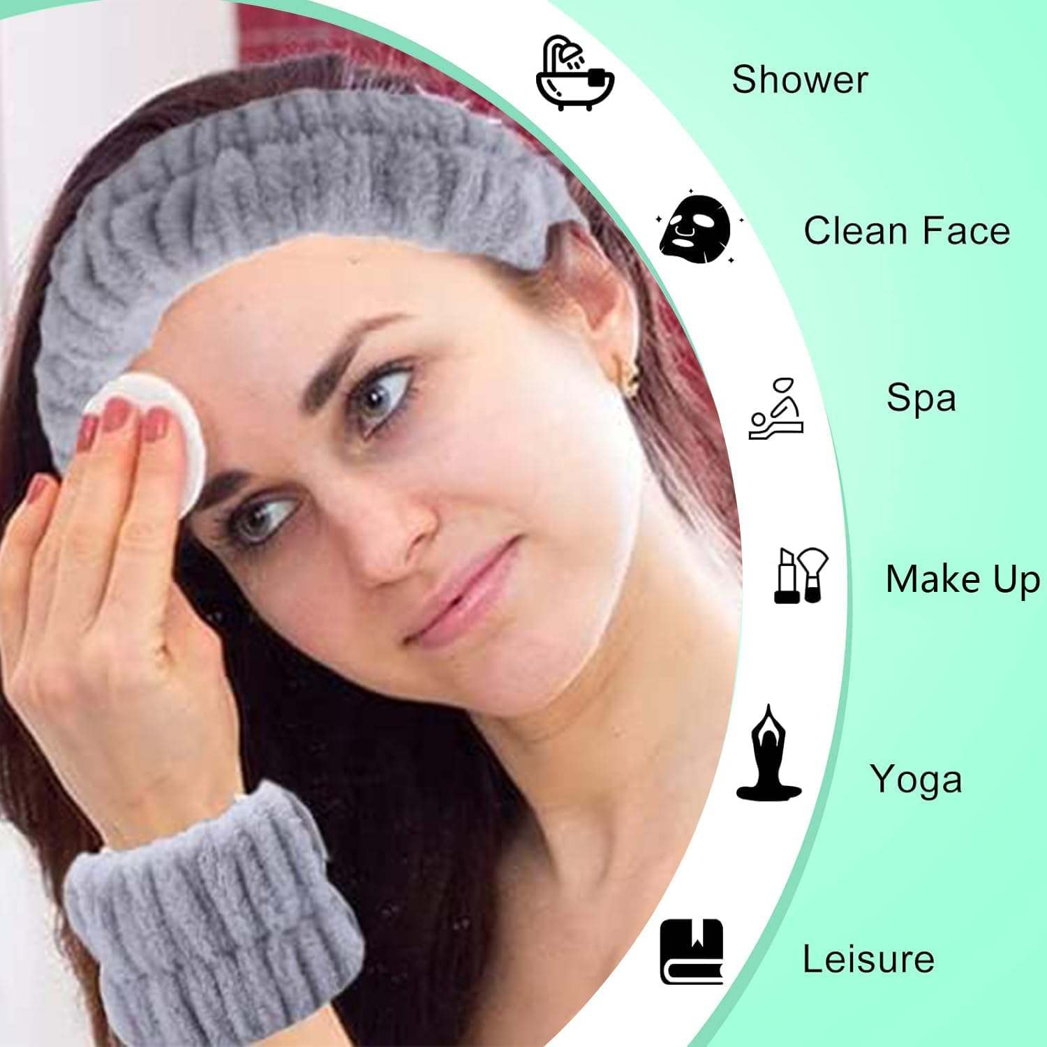 1 Set Spa Face Headband Wrist Wash Bands Set, Hair Band, Wrist Hair Band, Headband Wrist Wash Band Set, for Face Care, Face Washing, Spa, Shower &ndash; Grey image number 5