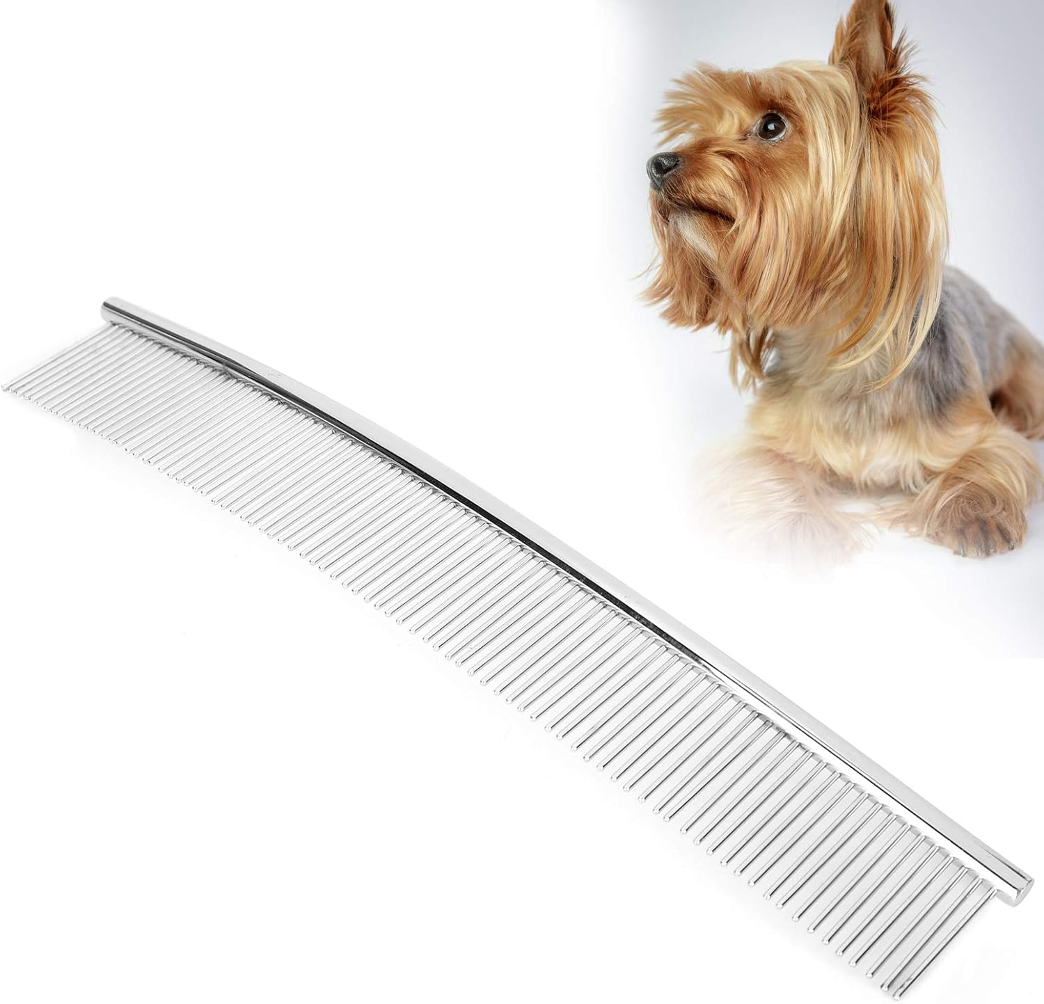 Pet Comb for Remove and Knots, Curved Pet Hair Comb with Stainless Steel Teeth Ideal for Cats and Dogs Dense Teeth Type Pet Grooming Comb image number 3