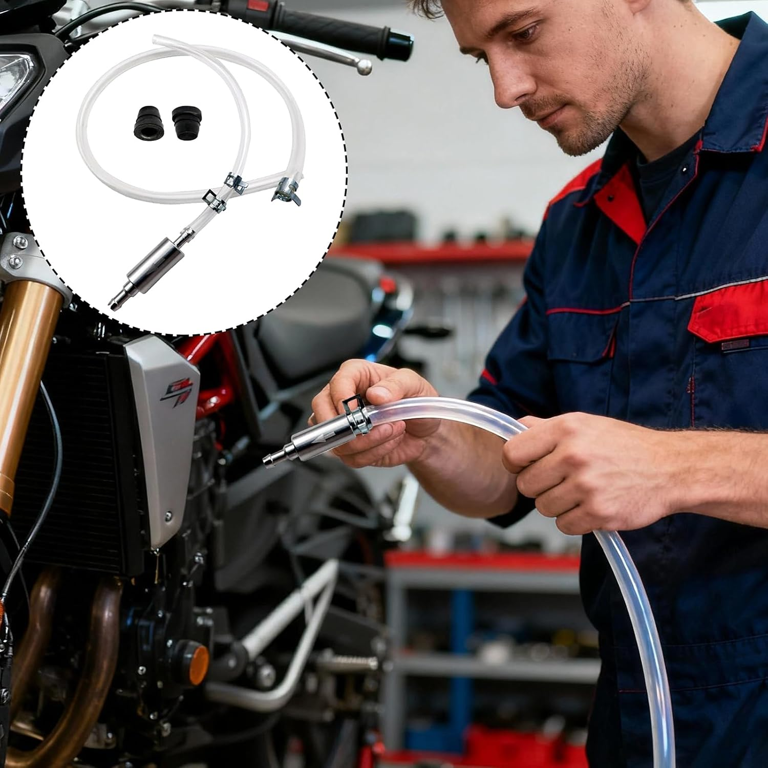 2 Pieces Brake Bleeder,Brake Bleeding Kit, Vent Hose with One-Way Check Valve Vent Kit for DIY Maintenance of Automobiles and Motorcycles (Motorcycle Oil Pipe + Cap *2) image number 3