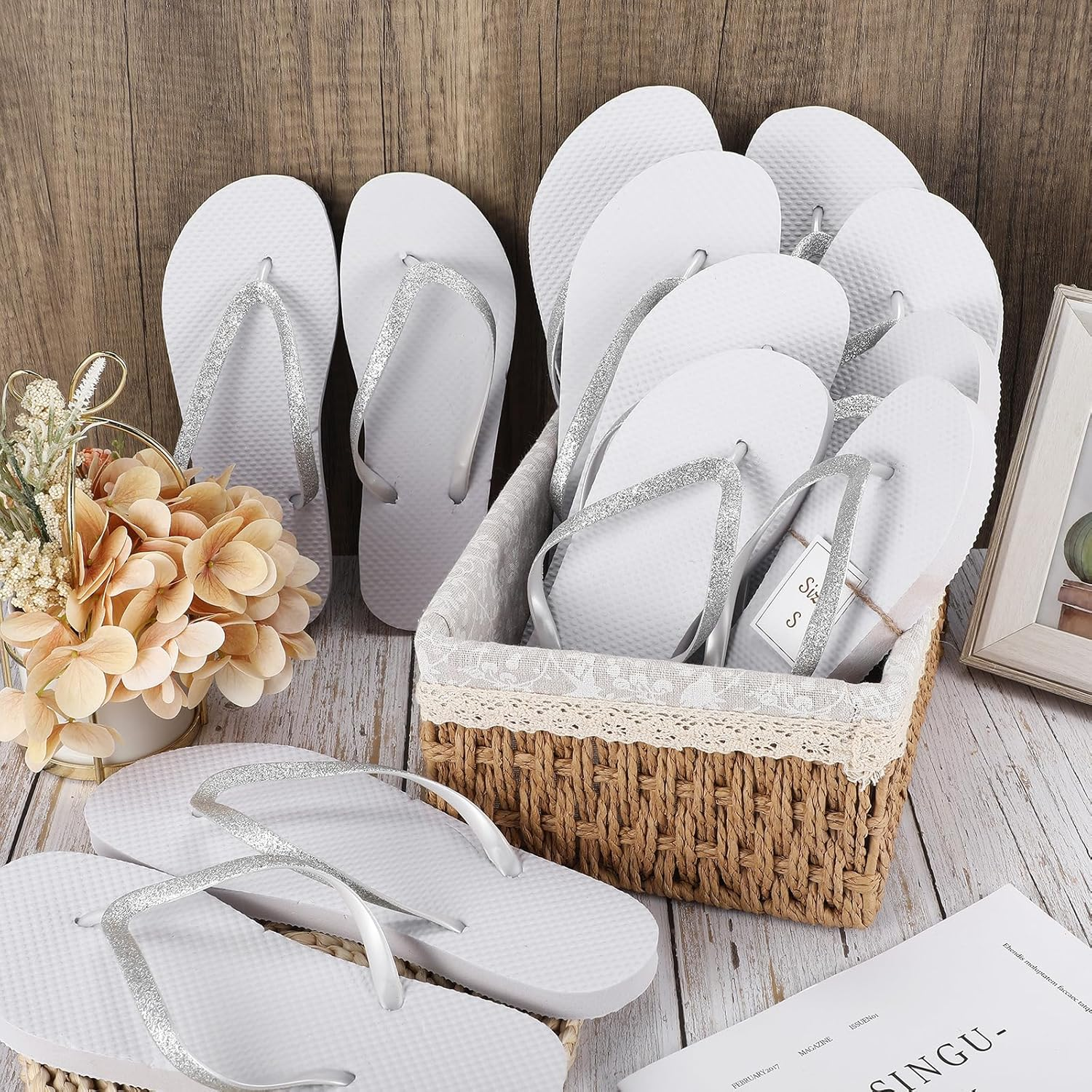 Ramede 24 Pairs Flip Flops Bulk Soft Wedding Sandals Hotel Spa Wedding Slippers for Guest Pool Shower Party Reception - Gold image number 4