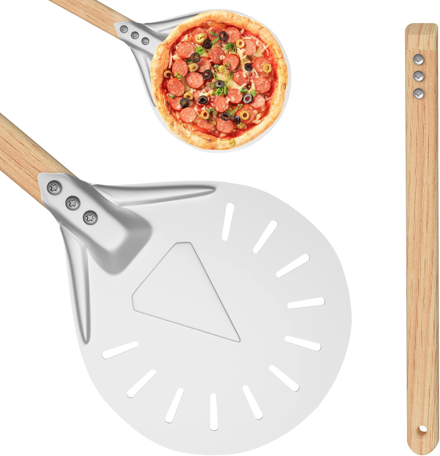 7 Inch Pizza Turning Peel,Professional Durable Pizza Peel Turner Non-Slip Aluminum Turning Paddle with 16 Inch Long Handle for Baking Homemade Pizza Bread (7 Inch, 40Cm Handle)